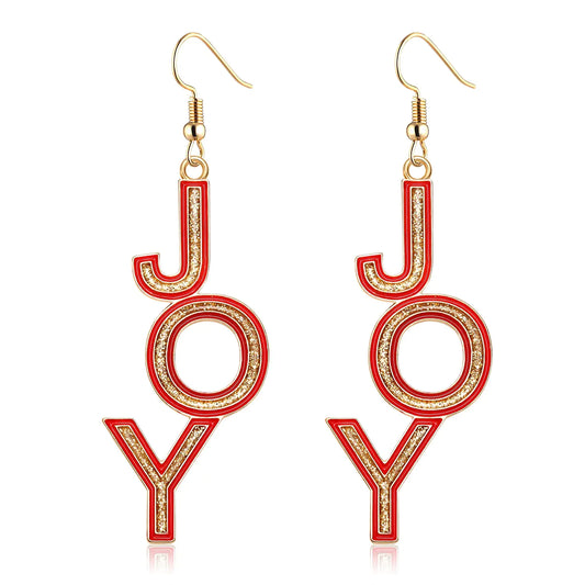 ANGLESJELL Christmas Earrings for Women Xmas JOY Earrings Happy New Year Earrings Sparkly Holiday Drop Dangle Earrings Holiday Festive Party Jewelry Gifts (JOY)