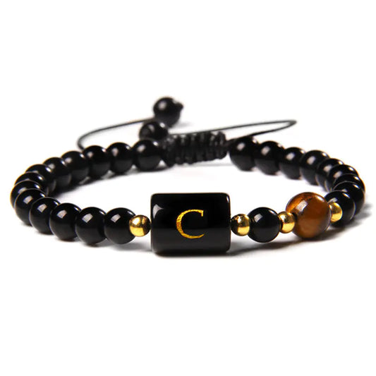 Adjustable DIY Obsidian Woven Name Bracelet