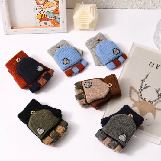 Cute Knitted Half-Finger Gloves for Kids