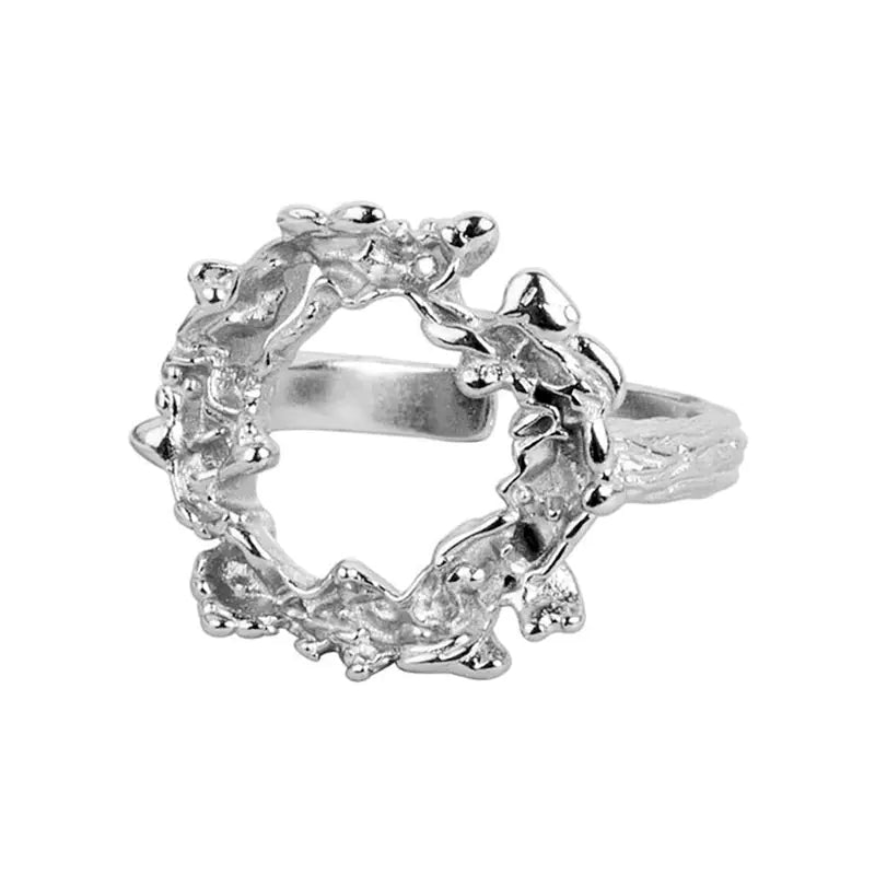 French Textured Ring Set with Korean Style Open Ring
