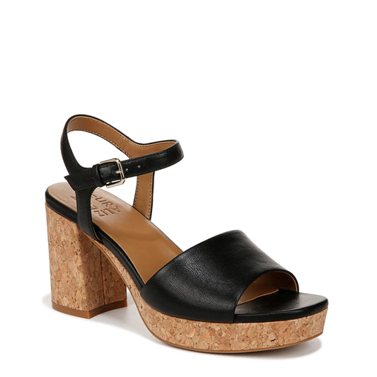 Naturalizer Womens Lilly Ankle Strap Platform Sandal Black Smooth 6 M