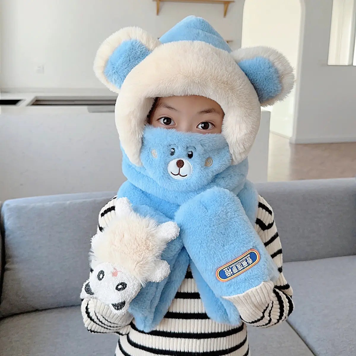 Children's One-Piece Hat with Scarf and Gloves Set