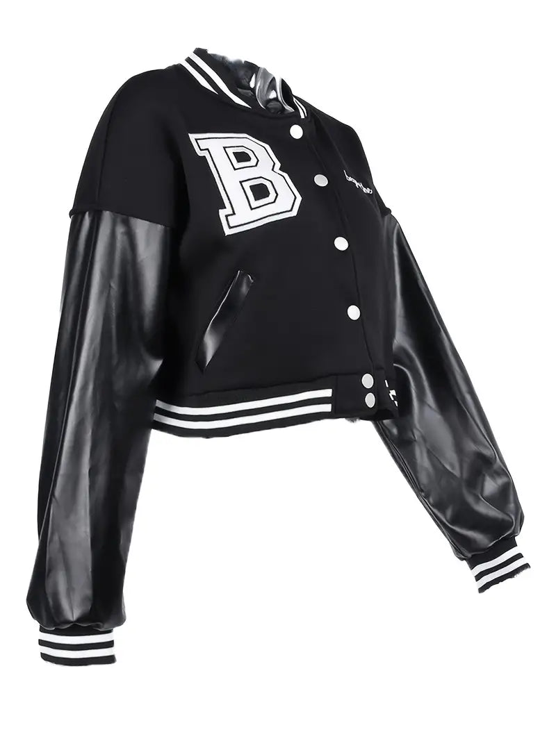 Cropped Vintage Women's Varsity Baseball Bomber Jacket