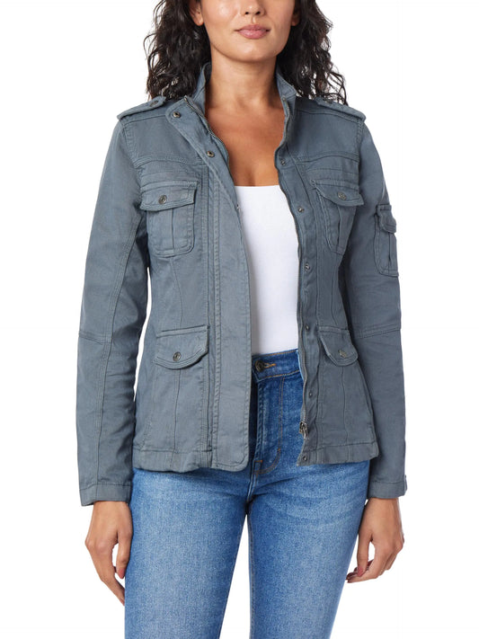 kensie Jeans for Women Lightweight Zip-Up Utility Jacket Dark Slate Small