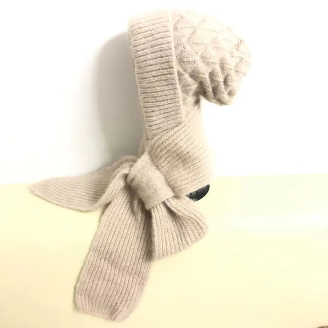 Women's Warm Thickened Woolen One-Piece Hat with Scarf