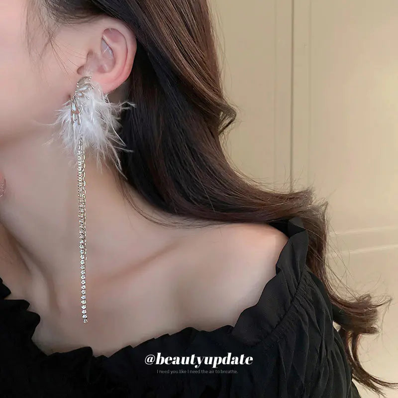 Asymmetrical Silver Needle Feather Butterfly Earrings