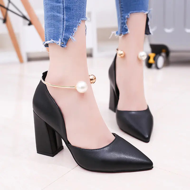 Trendy Pointed-Toe Chunky Heel Women's Shoes