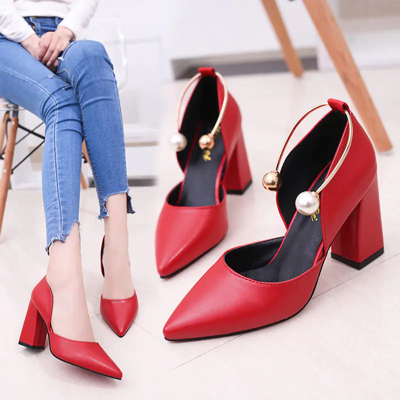 Trendy Pointed-Toe Chunky Heel Women's Shoes