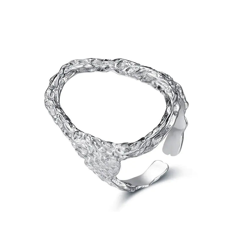 French Textured Ring Set with Korean Style Open Ring