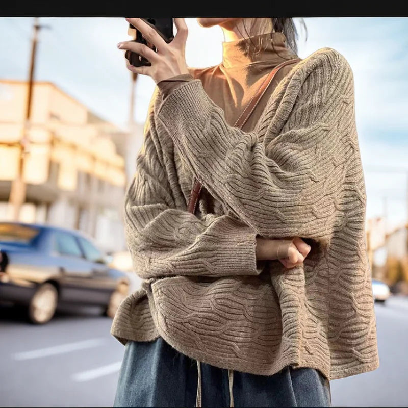 Autumn V-neck Casual Retro Sweater Jacket for Women