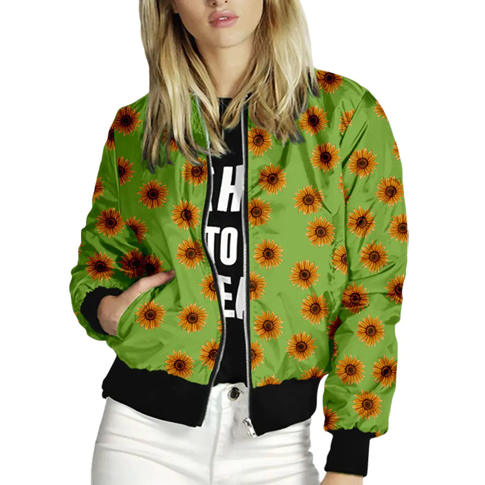 Floral Women’s Bomber Jacket – Lightweight Long Sleeve Spring Summer Coat