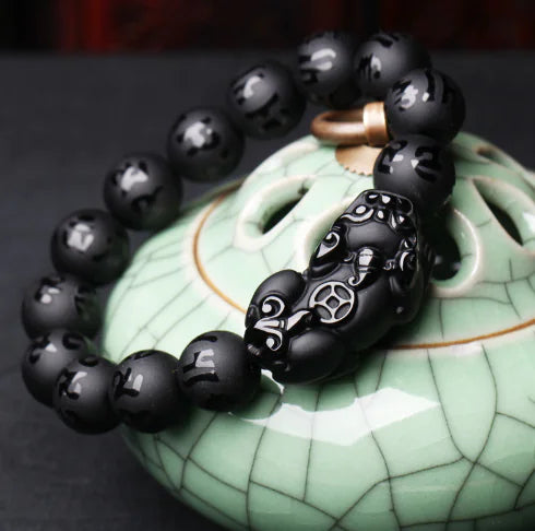 Obsidian and Agate Pixiu Bracelet for Men and Women