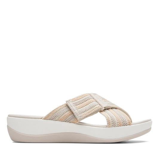 Clarks Womens Arla Wave Slide Sandal Beige Combi 9