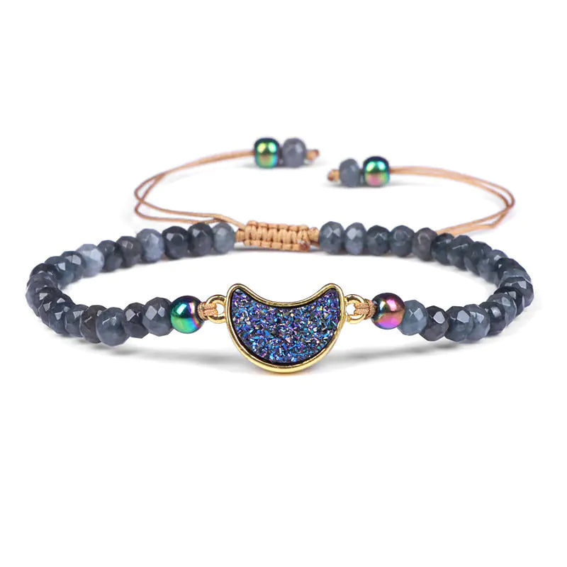 Natural Stone Woven Bracelet with Adjustable Rope