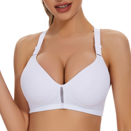 sheroine Womens Racerback Workout Sports Bra Yoga Padded Wirefree Low Impact Bras(White34D)