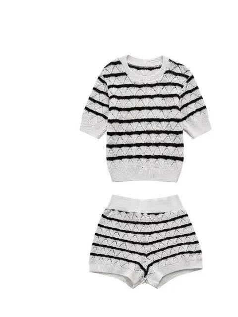 Striped Knitted Sleeveless Mini Dress & Cropped Top Set