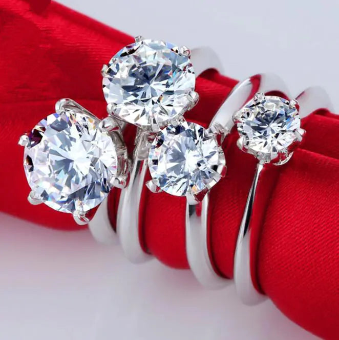 Diamond Engagement Ring, Six-Claw Silver Ring