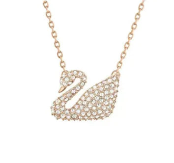 Rose Gold Rhinestone Swan Necklace for Women