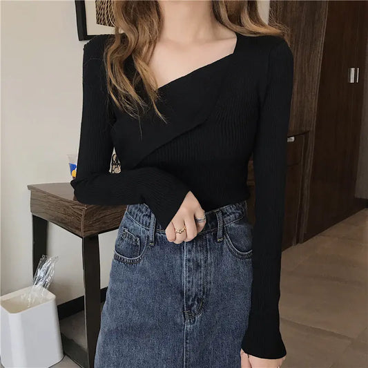 Stylish Cross V-Neck Knit Sweater - 2020 White Top