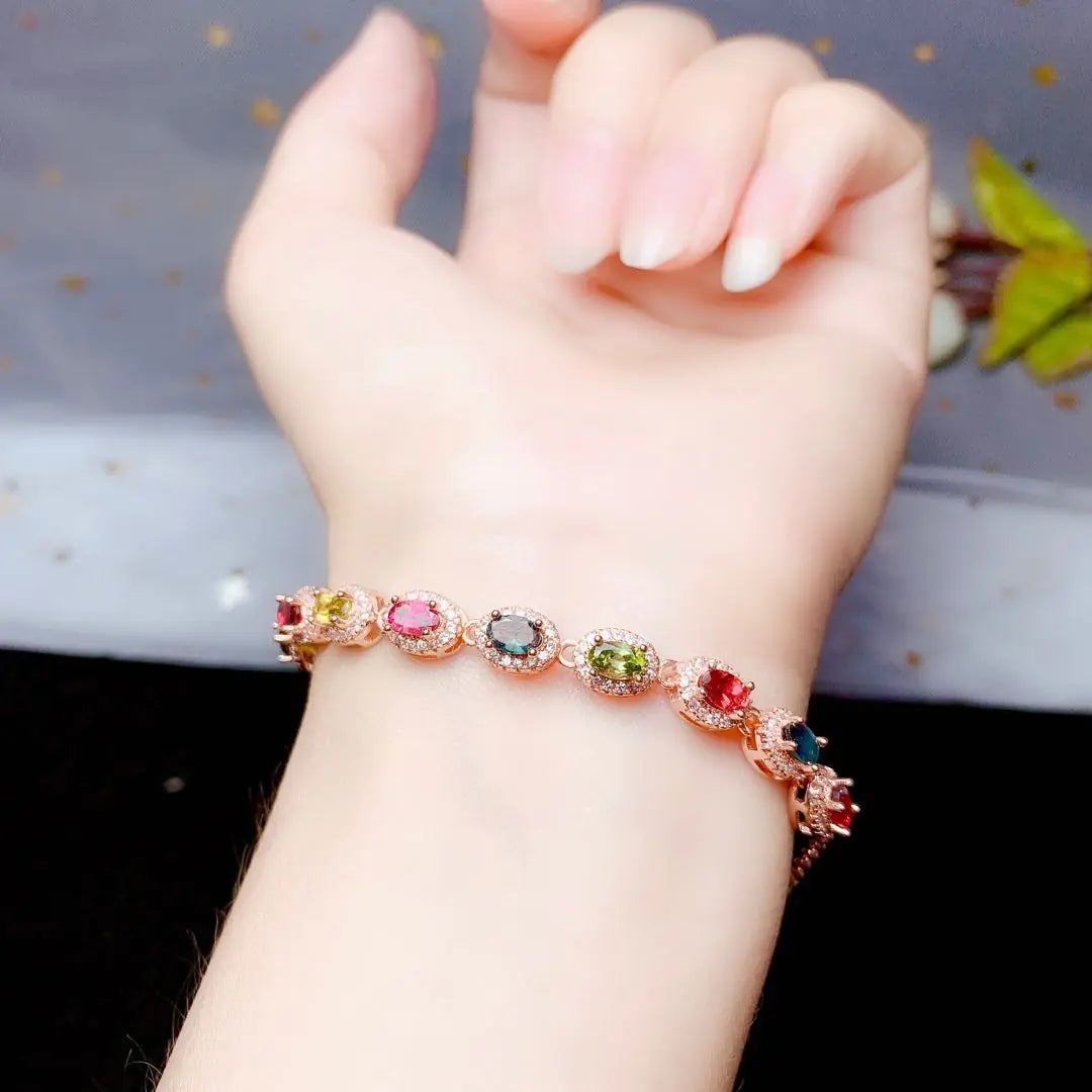 925 Sterling Silver Bracelet with Natural Tourmaline Inlay – Elegant Gemstone Jewelry for Women