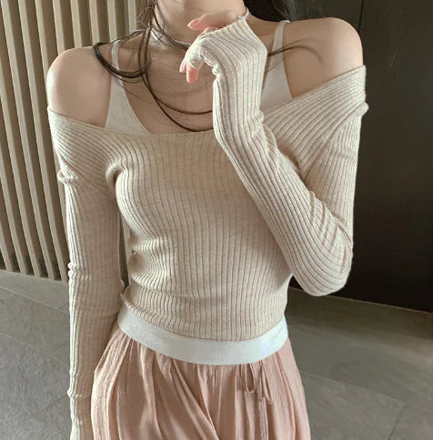 T4429 Women's Autumn Winter Color Block Knit Top