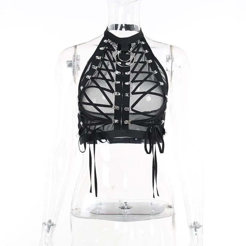 Spring 2023 Sheer Mesh Crop Top with Ties for Women
