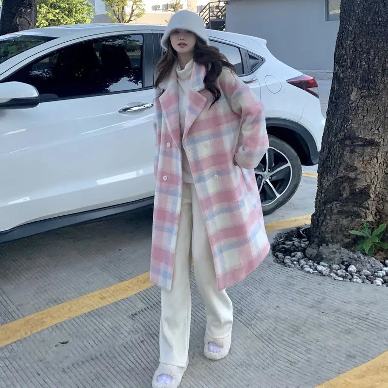 Plaid Wool Coat for Women - Elegant Mid-Length 2023