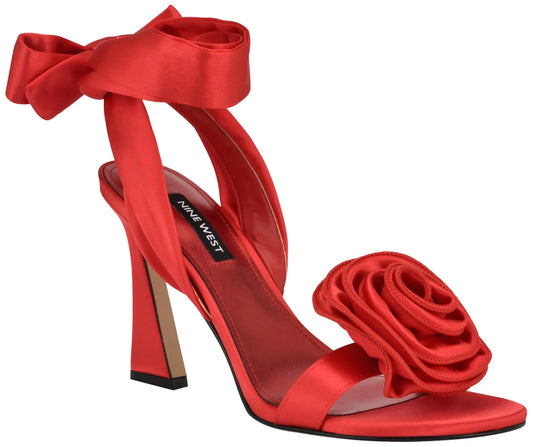 Nine West Womens KRAVE Heeled Sandal Red Satin 610 10