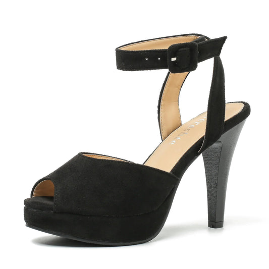 fereshte Womens High Heels Platform Sandals Ankle Strap Slingback Dress Sandal Pump Shoes Suede Black 43 - US 11