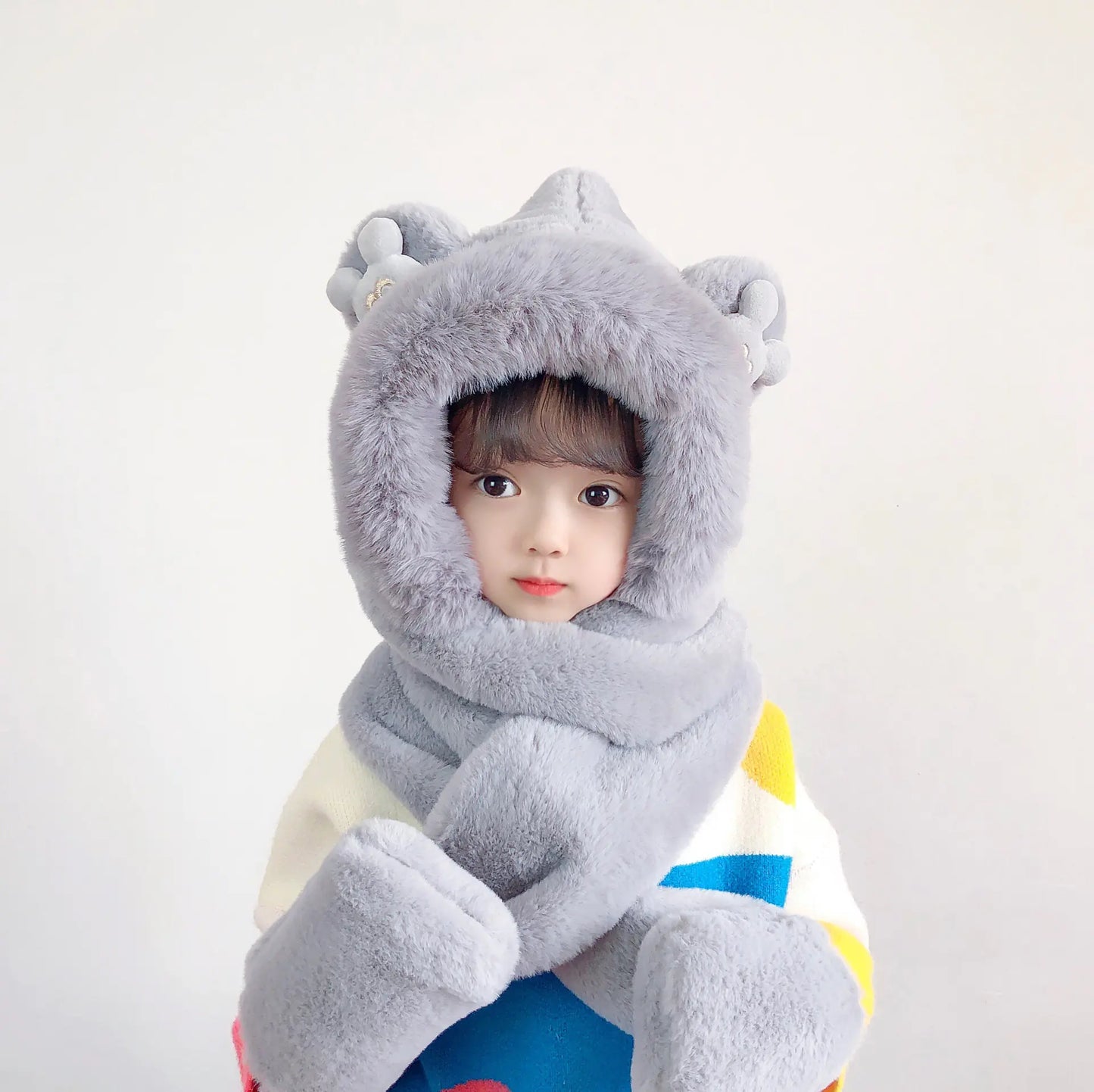 Children's One-Piece Hat with Scarf and Gloves Set