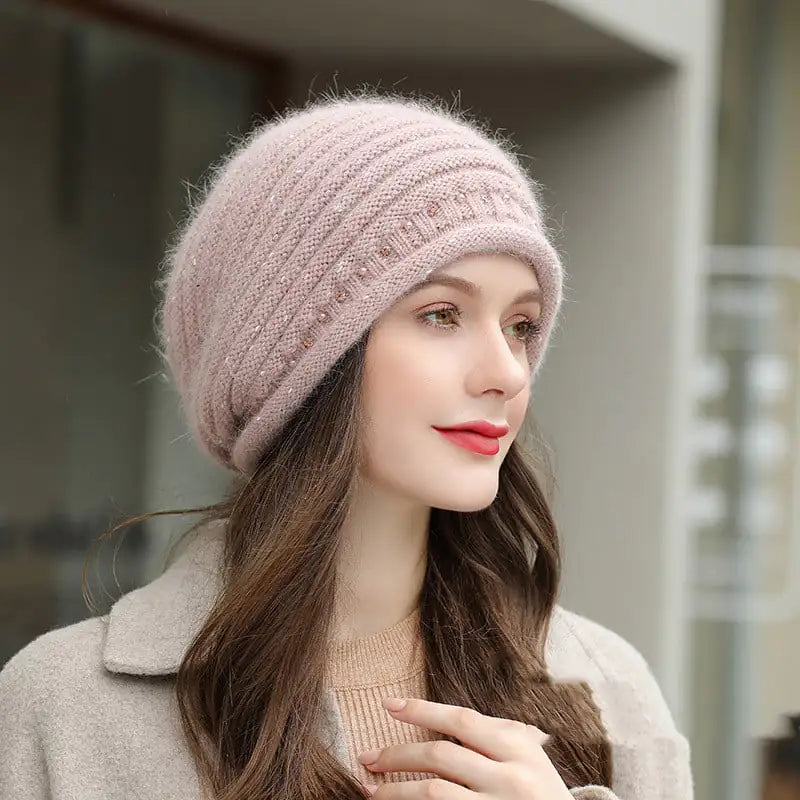 Warm Women's Wool Knitted Hat for Autumn and Winter