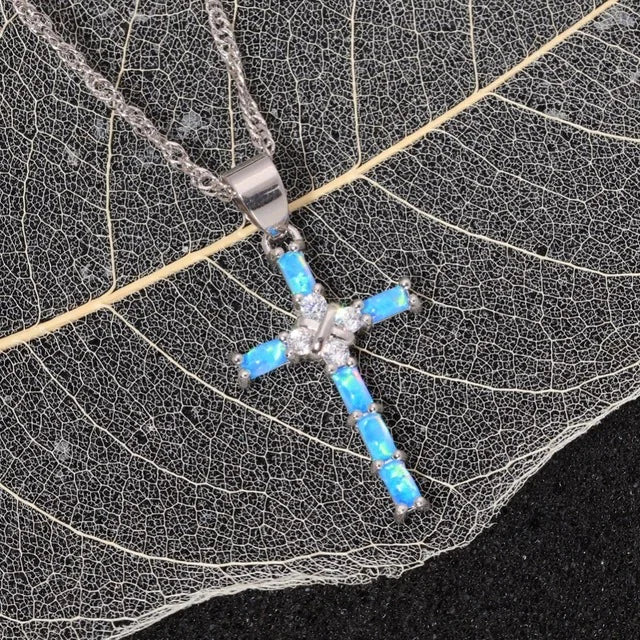 Opal Cross Pendant Necklace for Women