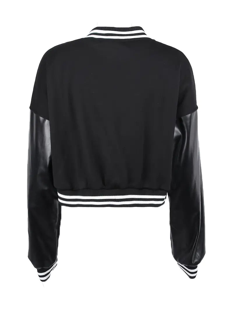 Cropped Vintage Women's Varsity Baseball Bomber Jacket