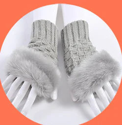 Cute Women's Autumn Winter Half-Finger Gloves with Fur