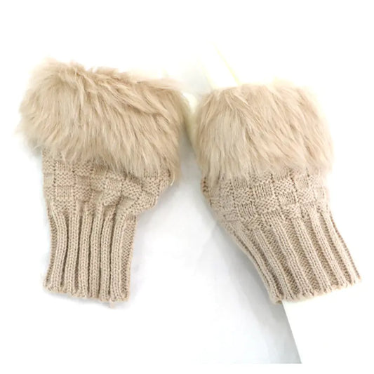 Cute Women's Autumn Winter Half-Finger Gloves with Fur