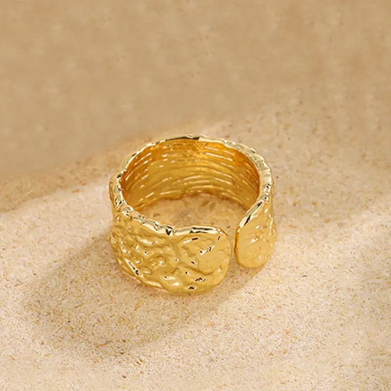 French Textured Ring Set with Korean Style Open Ring