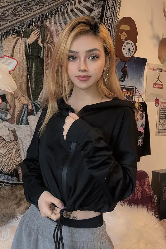 Black Hoodie Jacket for Women - Loose and Stylish
