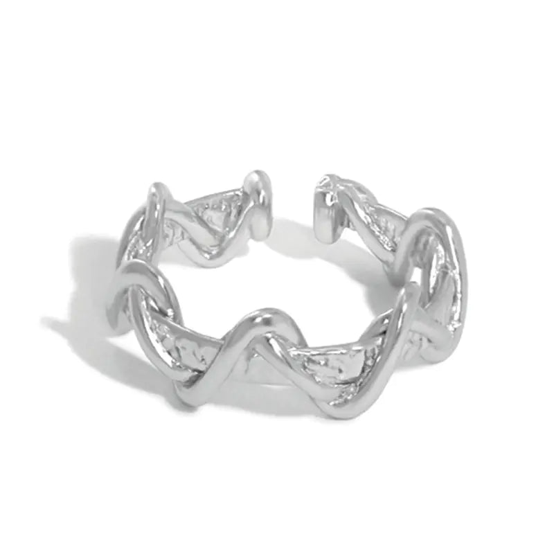 French Textured Ring Set with Korean Style Open Ring