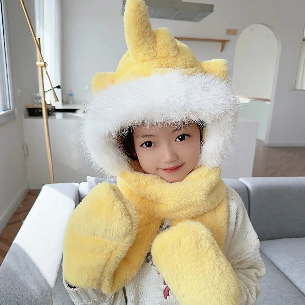 Children's One-Piece Hat with Scarf and Gloves Set