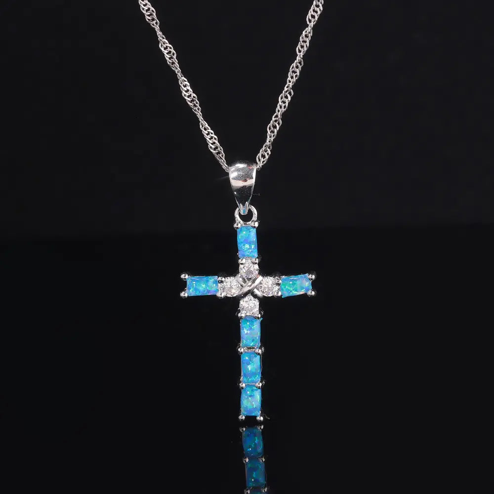 Opal Cross Pendant Necklace for Women