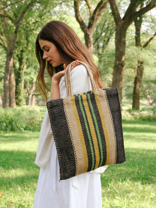 Dora Jute Tote Bag – Multi Navy Striped Eco-Friendly Reusable Bag