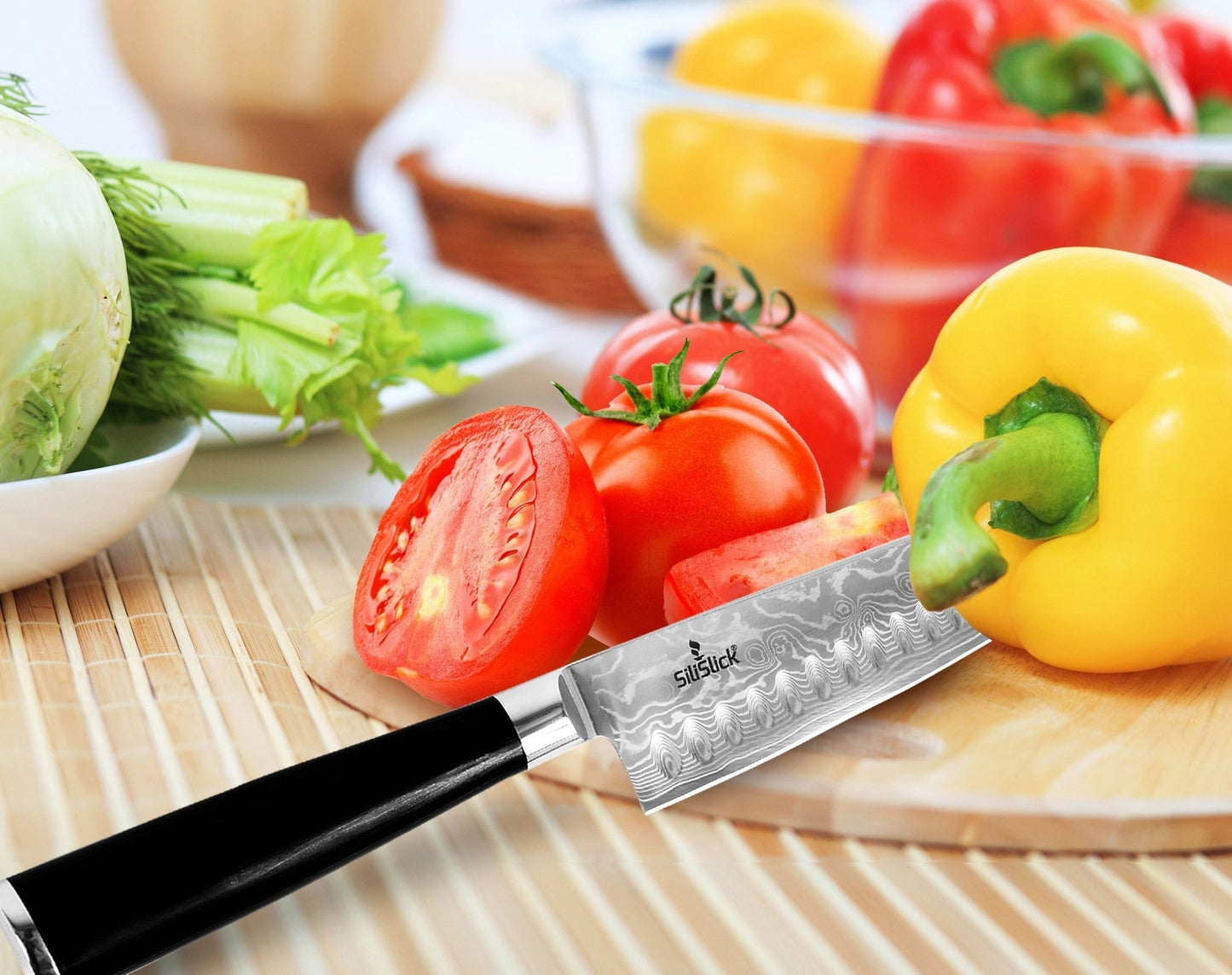 Damascus Santoku Knife – VG-10 Japanese Steel | Wave Pattern Blade