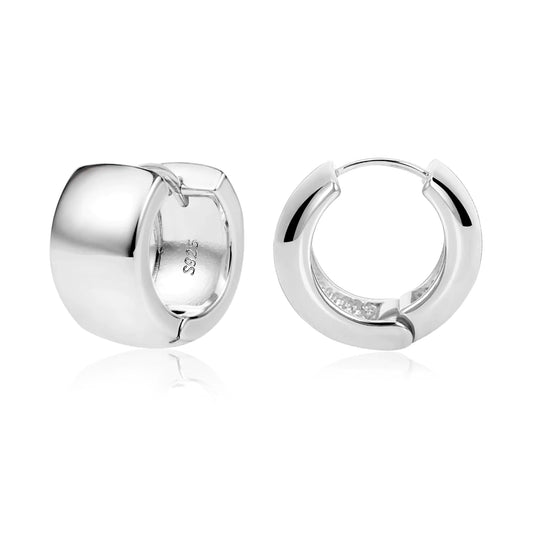925 Sterling Silver Chunky Hoop Earrings | Small Thick Huggie Earrings for Women | Hypoallergenic Silver Jewelry