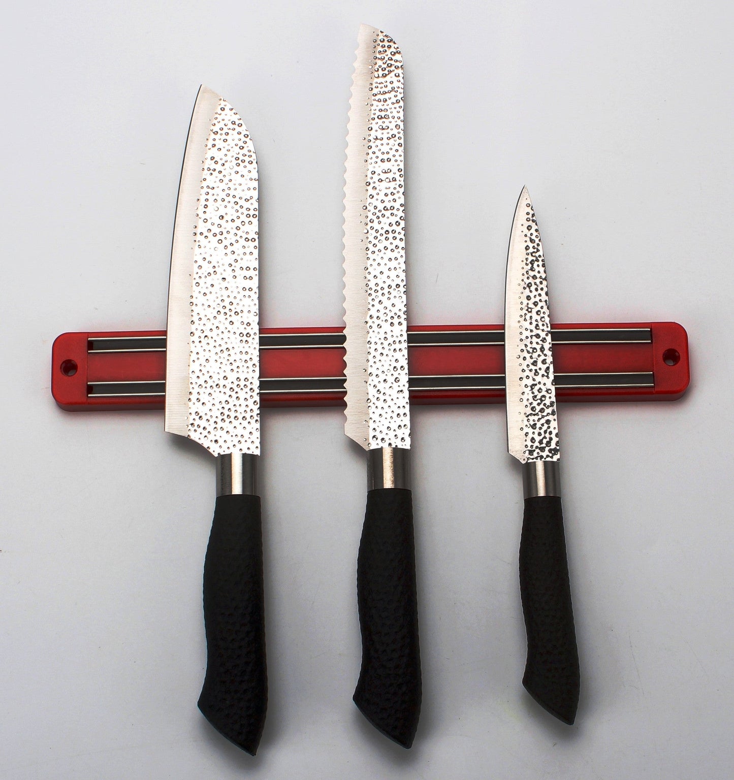 3-Piece Kitchen Knife Set – Embossed Hammered Blades | Santoku, Bread & Utility