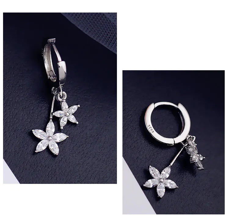 S925 Silver Zircon Flower Hoop Earrings – Elegant Korean Style Jewelry for Women