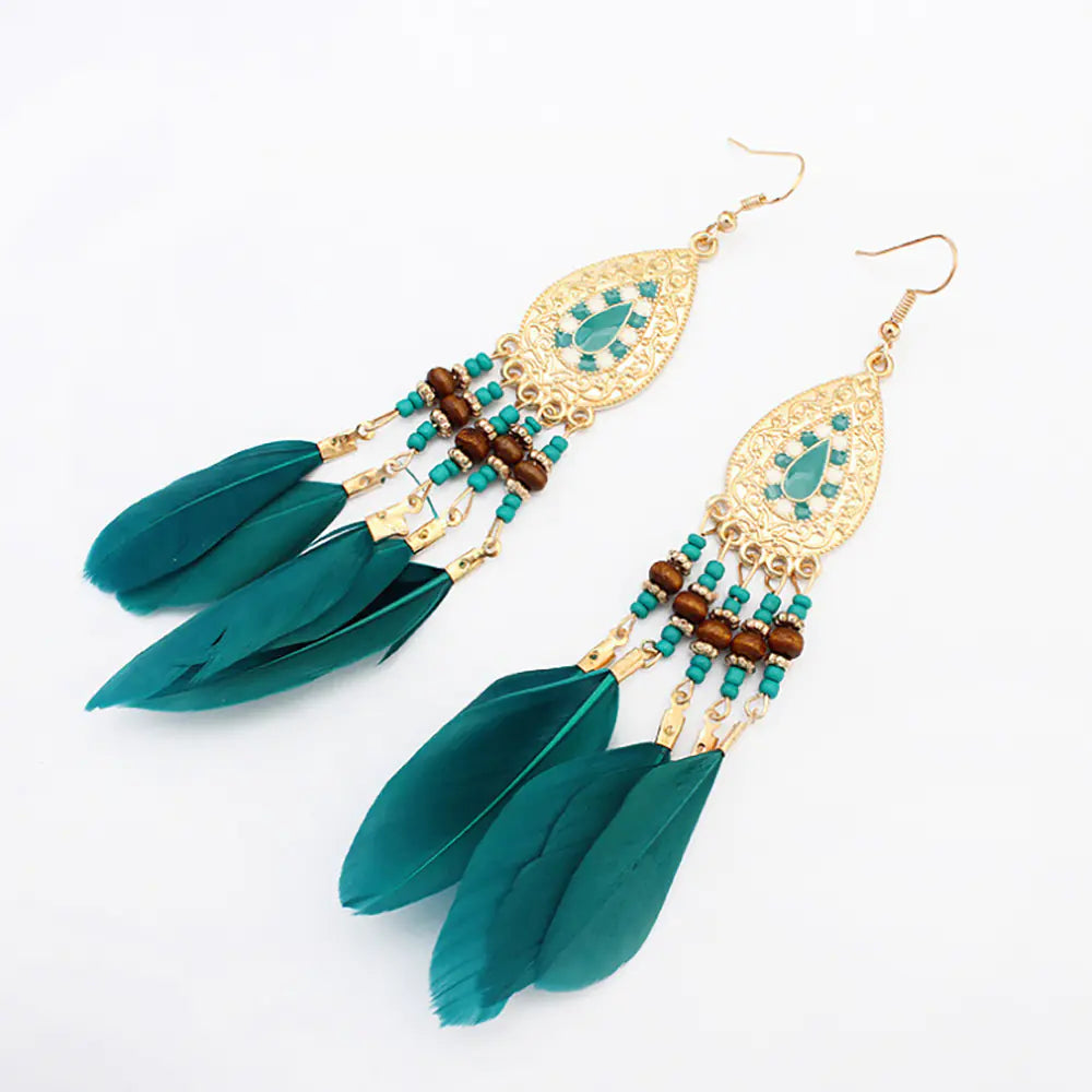 Bohemian Long Feather Tassel Earrings for Women