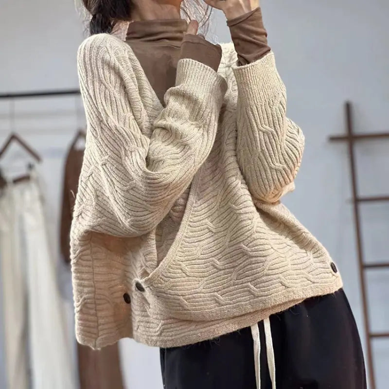Autumn V-neck Casual Retro Sweater Jacket for Women