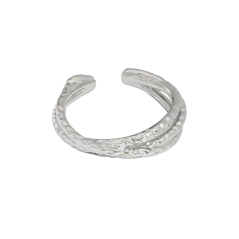 French Textured Ring Set with Korean Style Open Ring