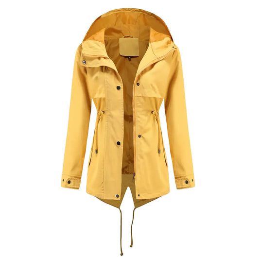 Mid-Length Hooded Windbreaker Jacket for Outdoors