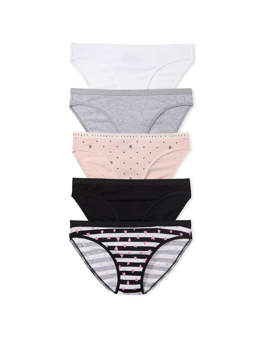 Victorias Secret Womens Cotton Bikini Underwear Moderate Coverage Panties for Women Multi Pack New Neutrals Mix (L)